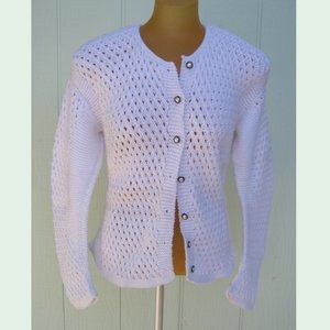 Handknit white cardigan sweater